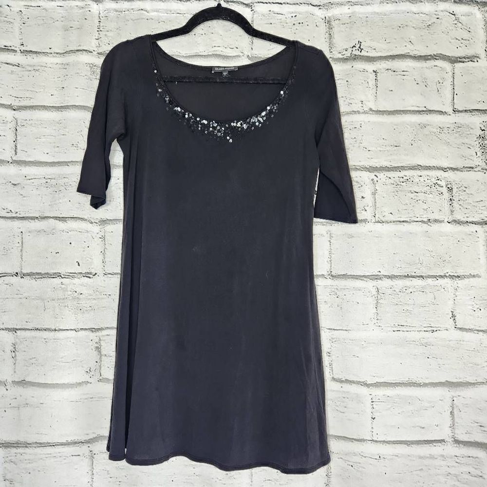 Eileen Fisher 100% Silk Bedazzle Sequined Embellished Shift Dress Black Size XS